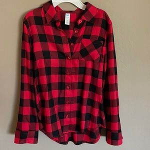 Girls, buffalo plaid button down flannel size 12